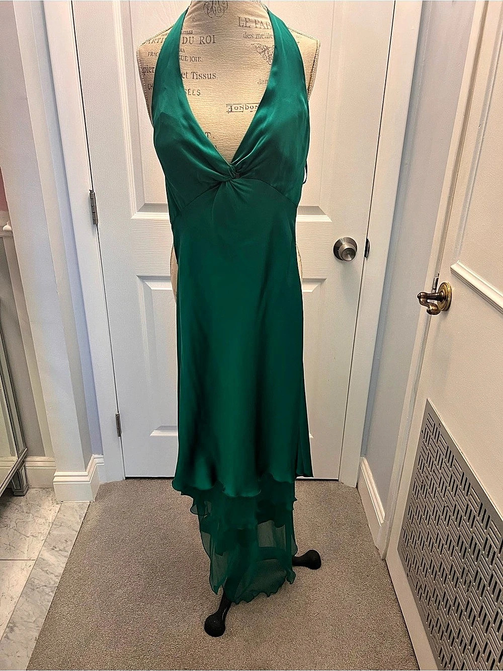 Cach’e Satin Halter Midi Dress in Green Size 2